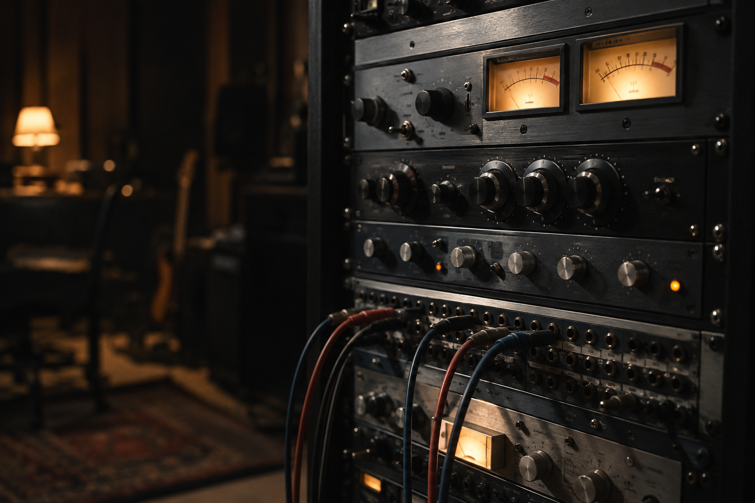 Analog studio rack and audio meters