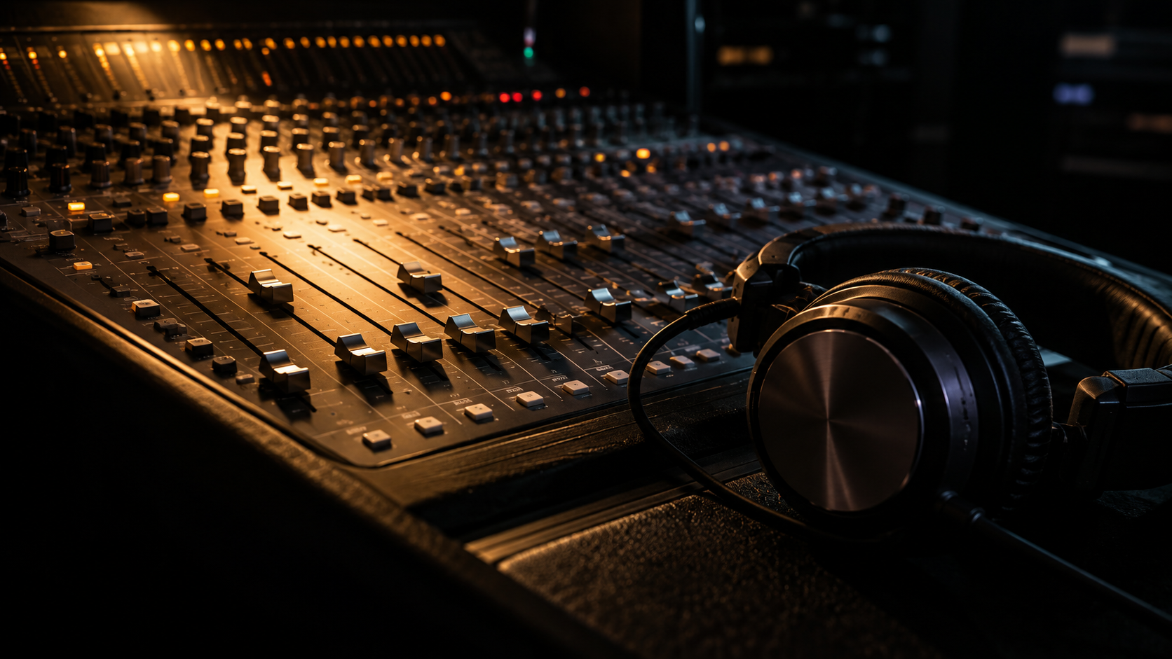 Studio headphones on a mixing console